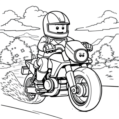 Coloring Book: LEGO Motorcycle Racer in Pursuit