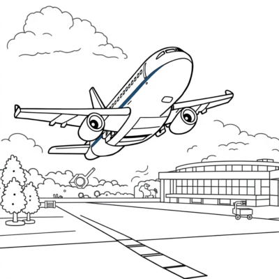 Coloring Book: LEGO Plane Takes Off from the Airport