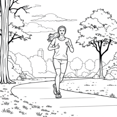 Coloring Book: Relaxation – Jogging in a Peaceful Park in the Morning