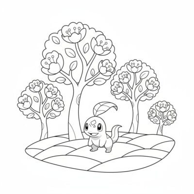 Coloring Book: POKEMONS – Chikorita eo amin’ny hazo maniry